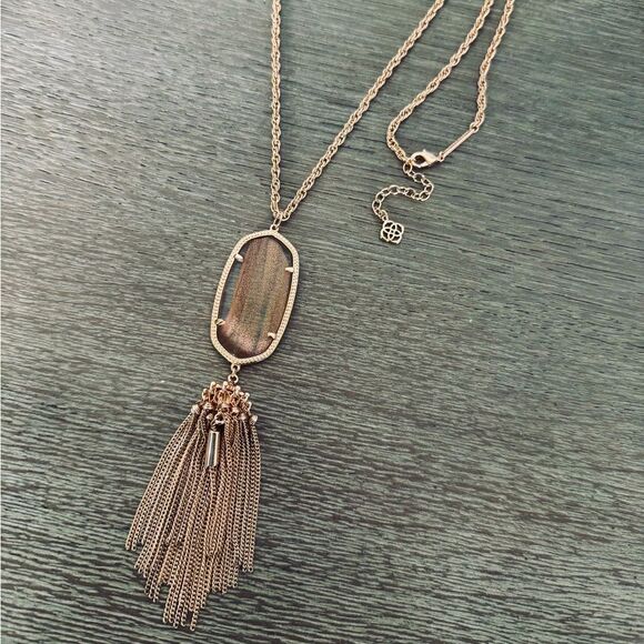 Kendra Scott Jewelry - Kendra Scott Rayne Copper Gold Brown Glitter Pendant Chain Tassel Long Necklace